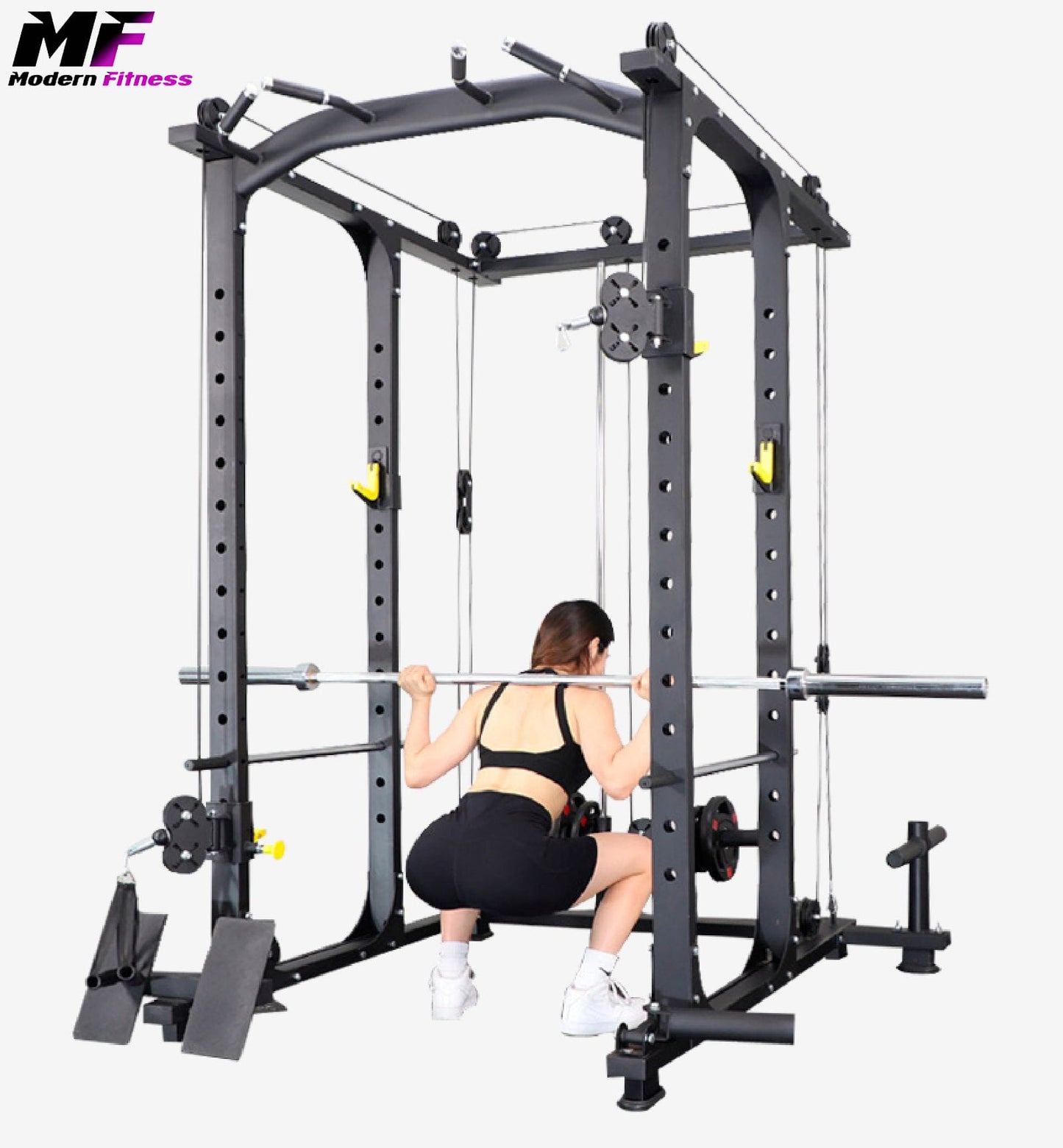 Power Rack Squat Cage with Cable Pulley System