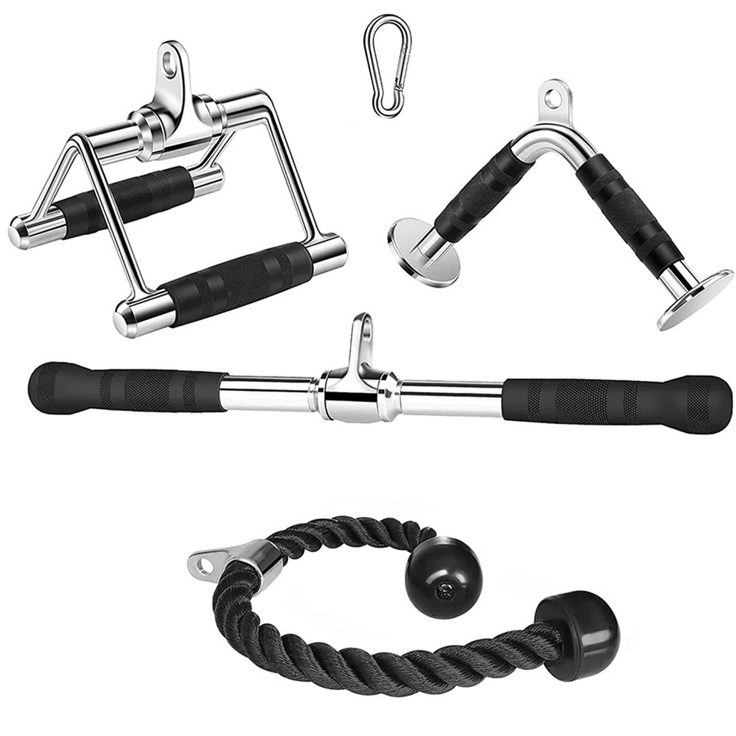 Weight Machine Cable Attachment Set 4 Piece with Carabiner