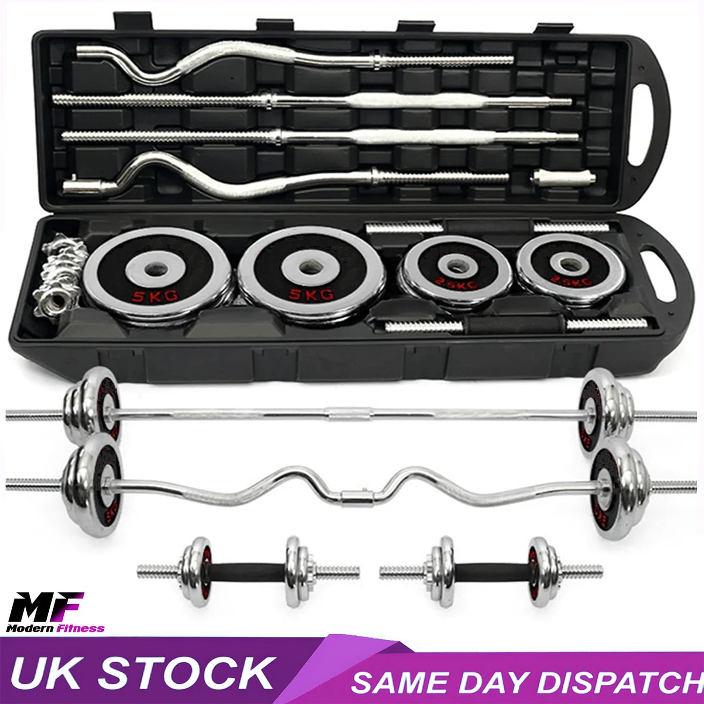 Dumbbell Barbell Weights Set 55kg Curved Bar