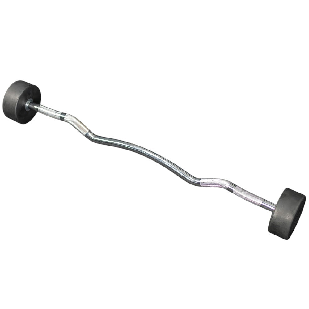 Round Rubber Barbell – Curved Handle Fixed Weight Bar (Choice of Weights)