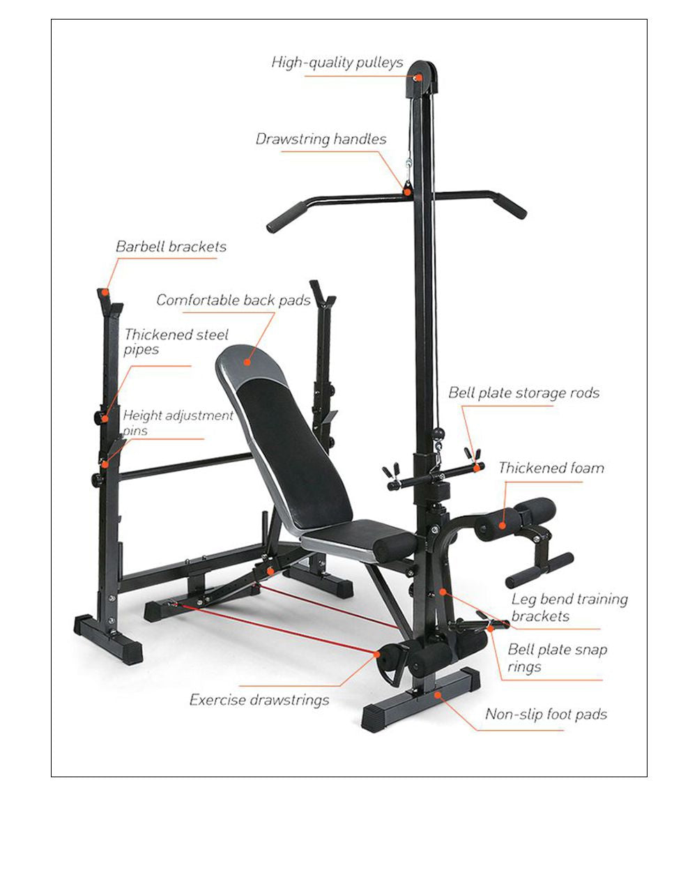 Weight Bench With Lat Pulldown and Leg Extension Bench Press