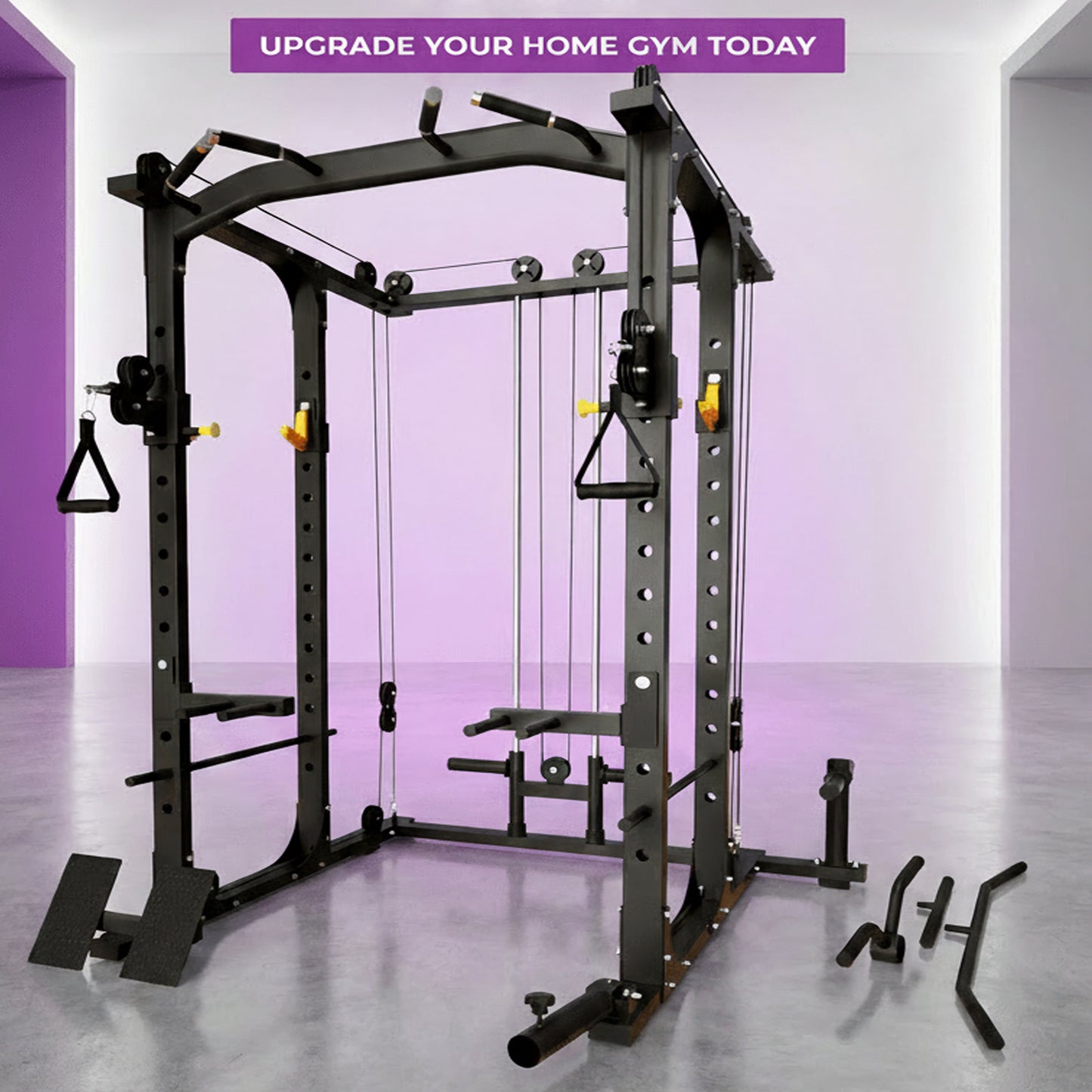 Power Rack Squat Cage with Cable Pulley System