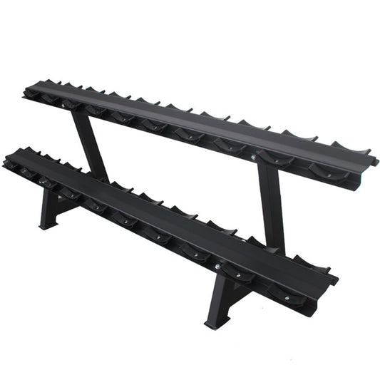 Modern Fitness black metal dual-drawer storage rack with two long horizontal bars supported by angled legs, shown on a plain white background.