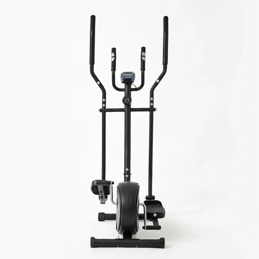 modernfitness elliptical cross trainer with a black steel frame and digital display for low-impact home cardio