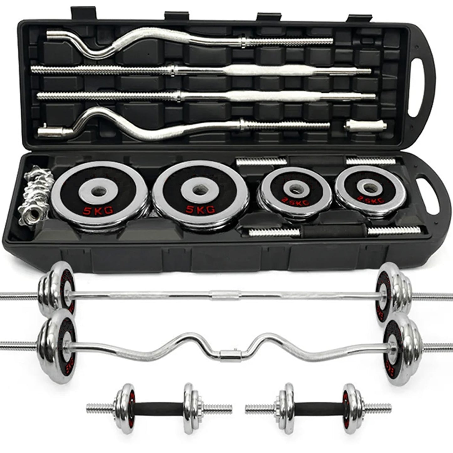 Dumbbell Barbell Weights Set 55kg Curved Bar