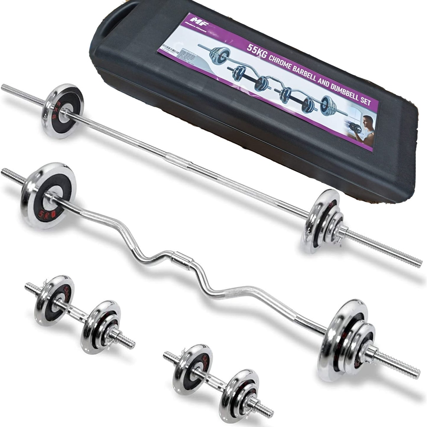 Dumbbell Barbell Weights Set 55kg Curved Bar