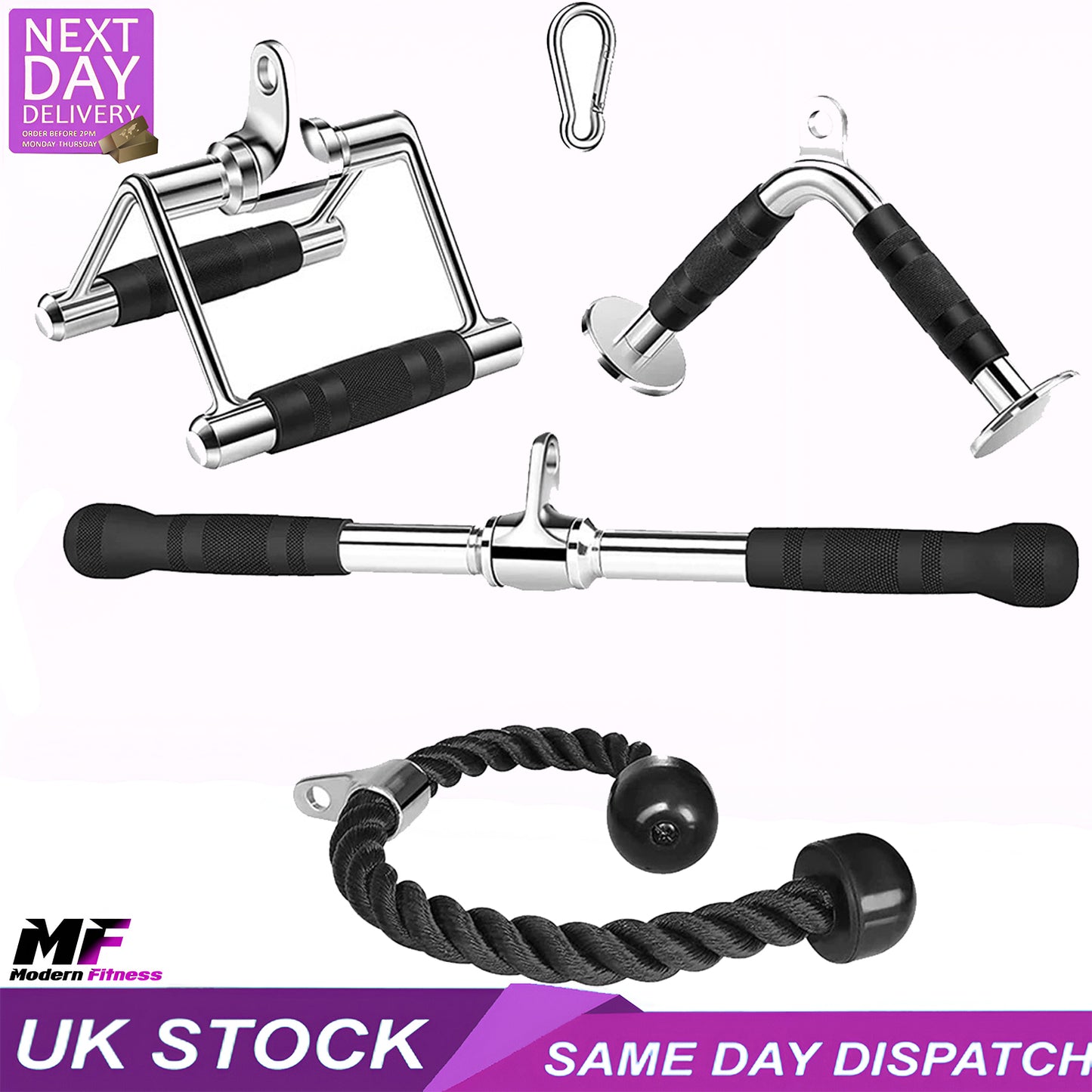 Weight Machine Cable Attachment Set 4 Piece with Carabiner