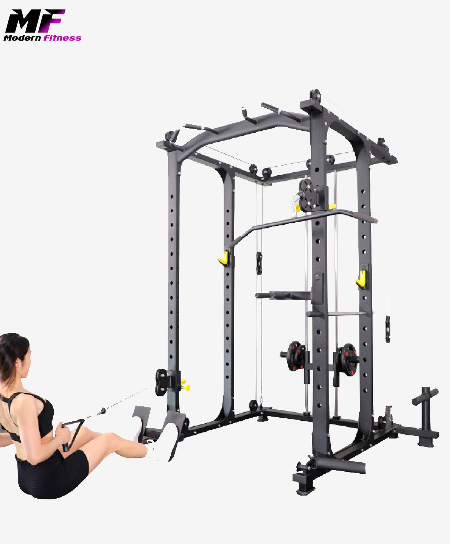 Power Rack Squat Cage with Cable Pulley System