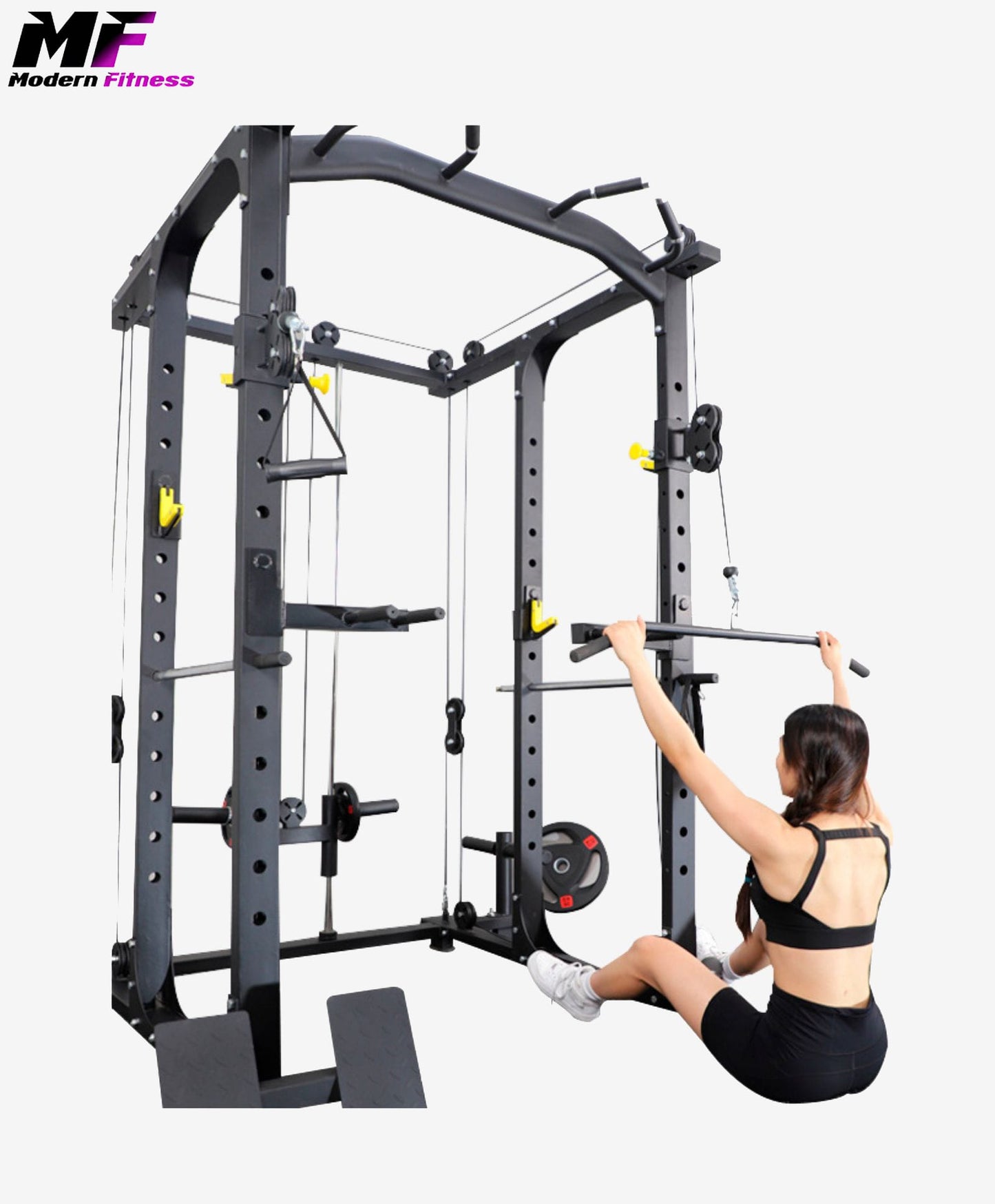 Power Rack Squat Cage with Cable Pulley System