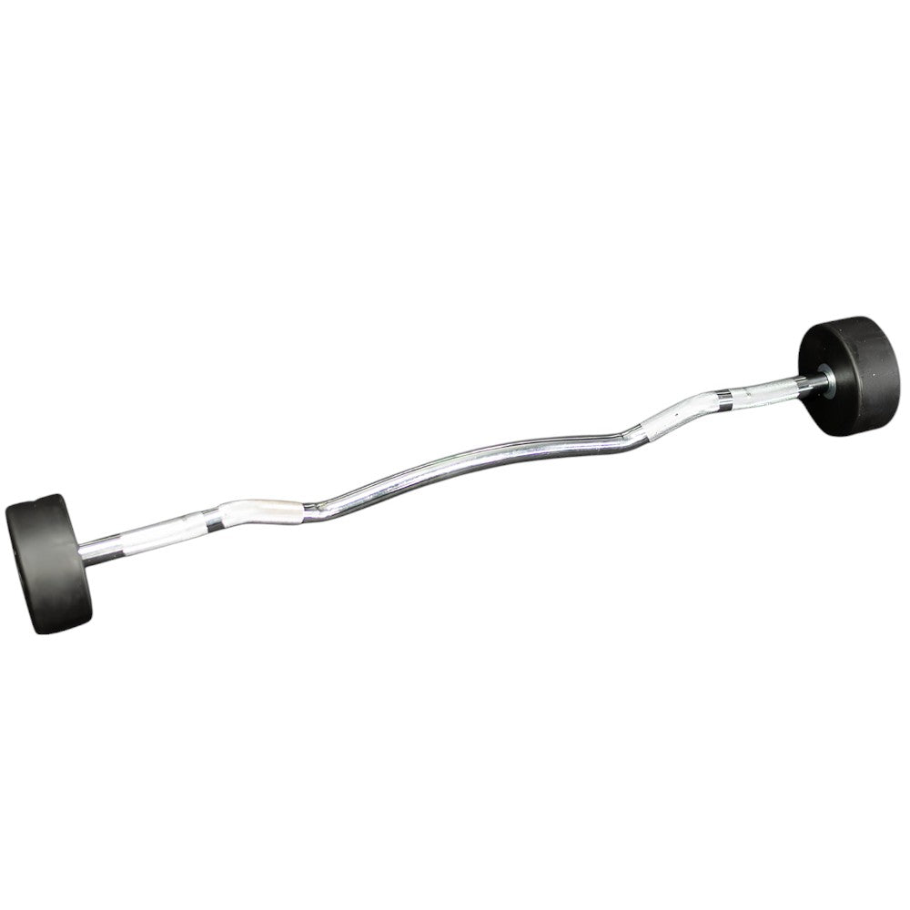 Round Rubber Barbell – Curved Handle Fixed Weight Bar (Choice of Weights)