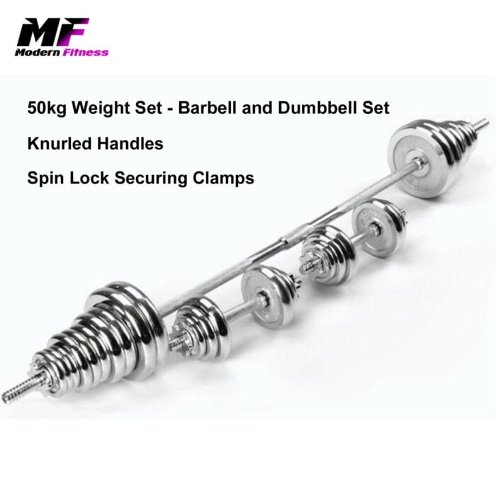 Chrome Spinlock Dumbbell Barbell Set 50kg - Image 4