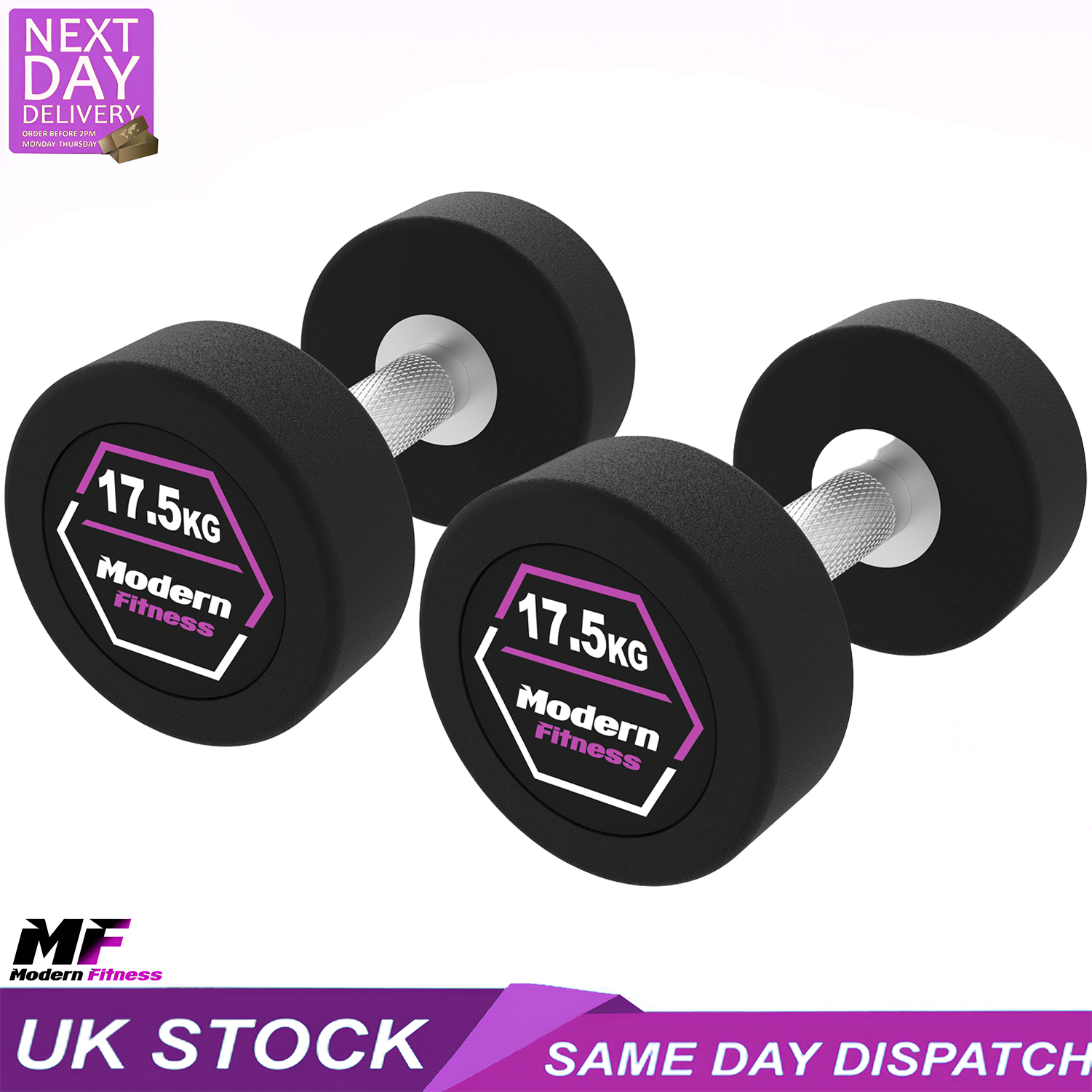 Rubber Dumbbells 17.5kg Pair - Image 3
