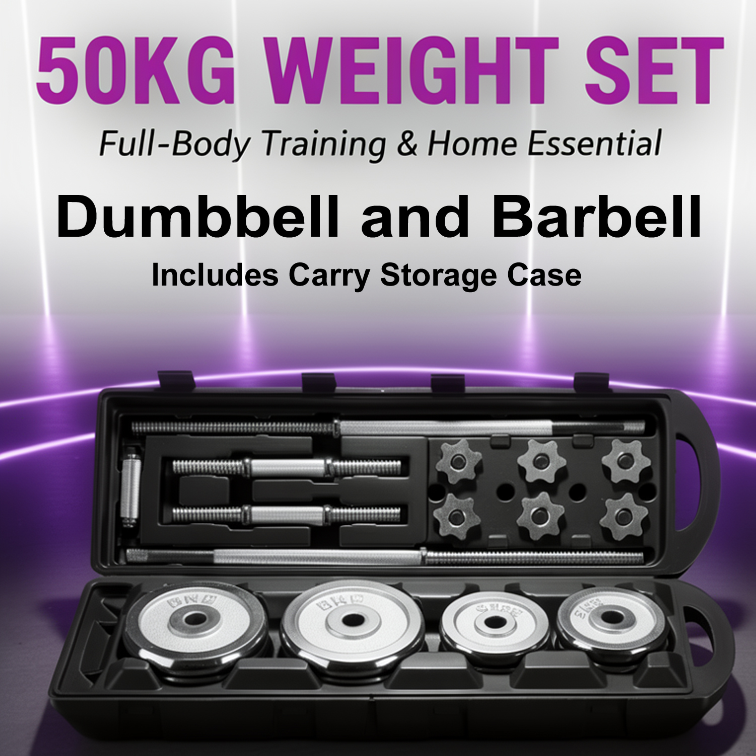 Chrome Spinlock Dumbbell Barbell Set 50kg - Image 4