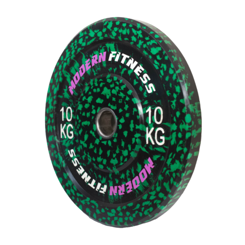 Singular weight plate. 10kg bumper camo weight plate from Modern Fitness