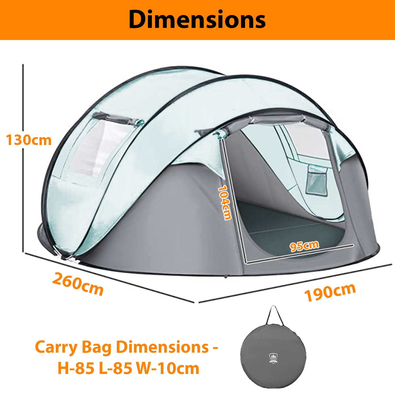 Camping Tent 4 Man Pop Up Tent Instant Pitch In Under 5 Seconds, Waterproof - Includes Carry Case - Image 5
