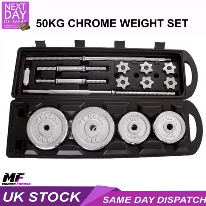 Chrome Spinlock Dumbbell Barbell Set 50kg - Image 5
