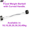 Round Rubber Barbell – Curved Handle Fixed Weight Bar (Choice of Weights)
