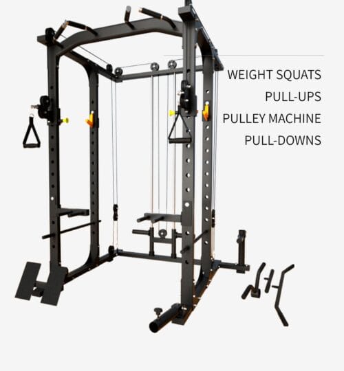 Power Rack Squat Cage with Cable Pulley System