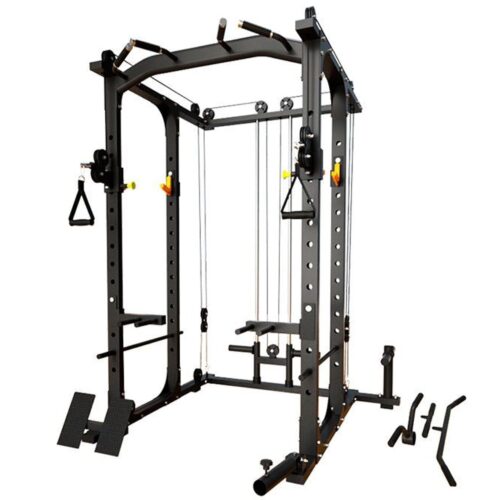 Power Rack Squat Cage with Cable Pulley System