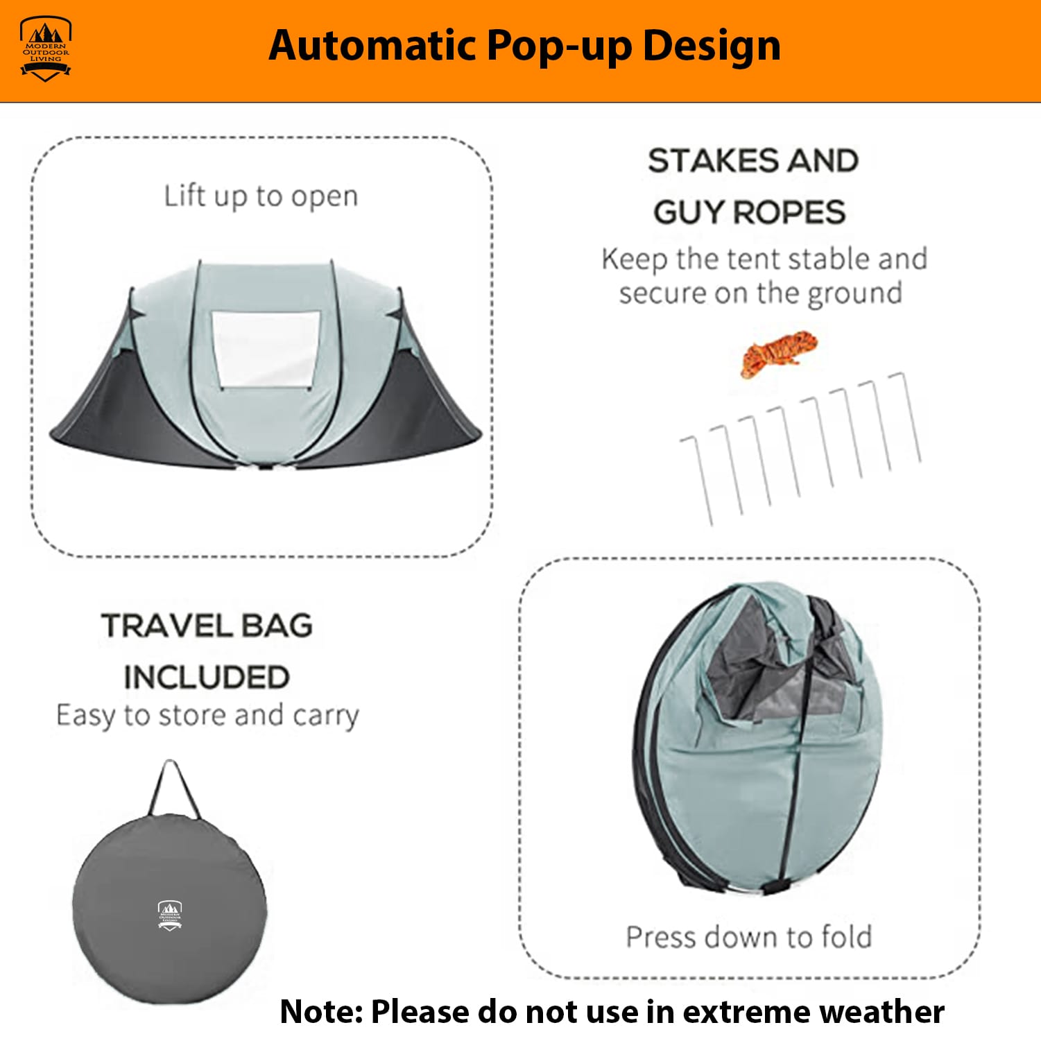 Camping Tent 4 Man Pop Up Tent Instant Pitch In Under 5 Seconds, Waterproof - Includes Carry Case - Image 4