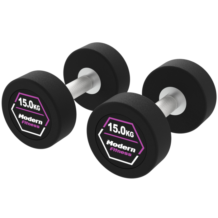 rubber dumbbells in 15kg from Modern Fitness