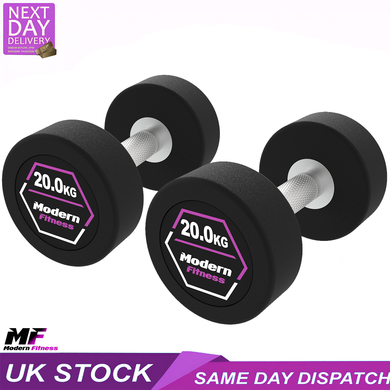 Rubber Dumbbells 20kg Pair - Image 3