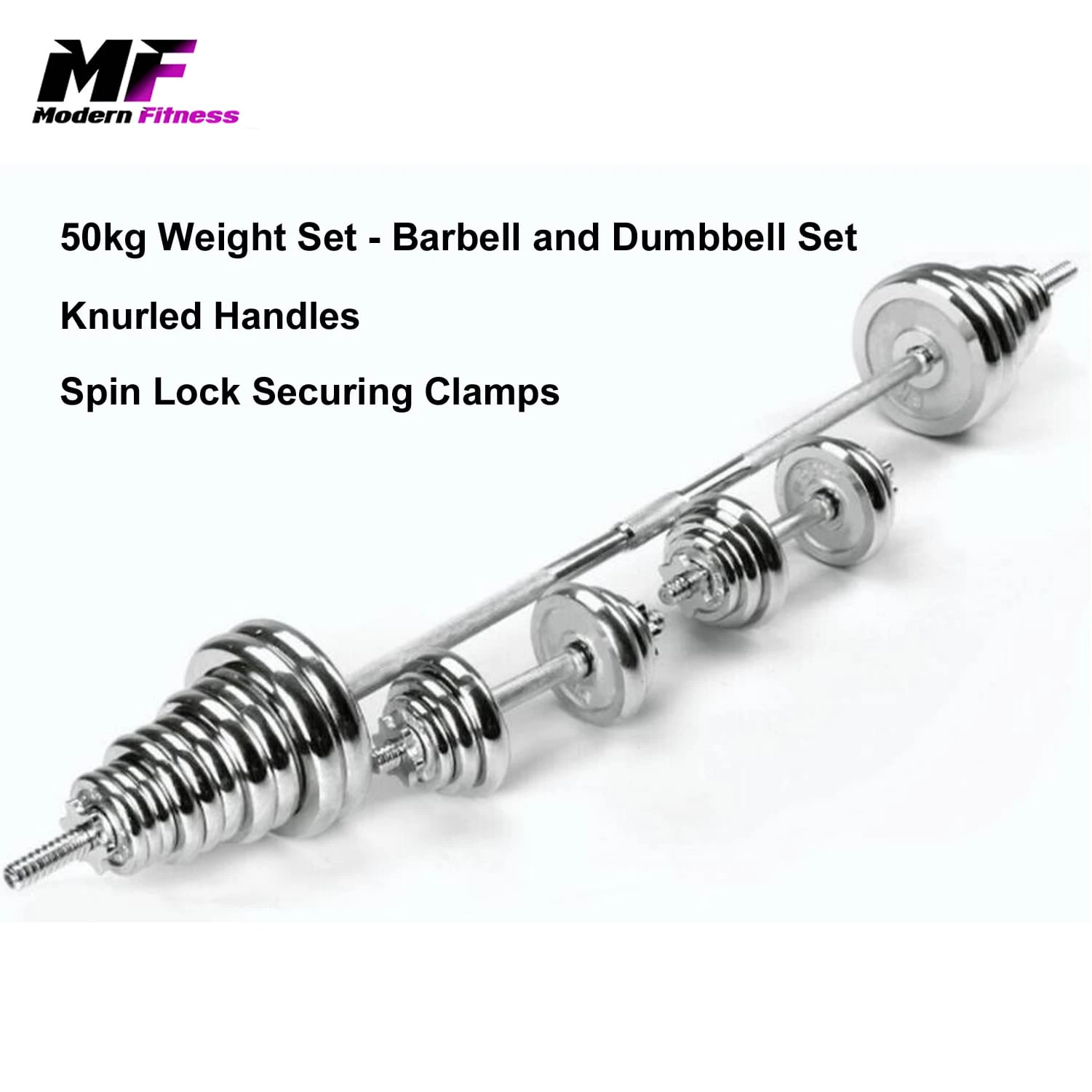 Chrome Spinlock Dumbbell Barbell Set 50kg - Image 4