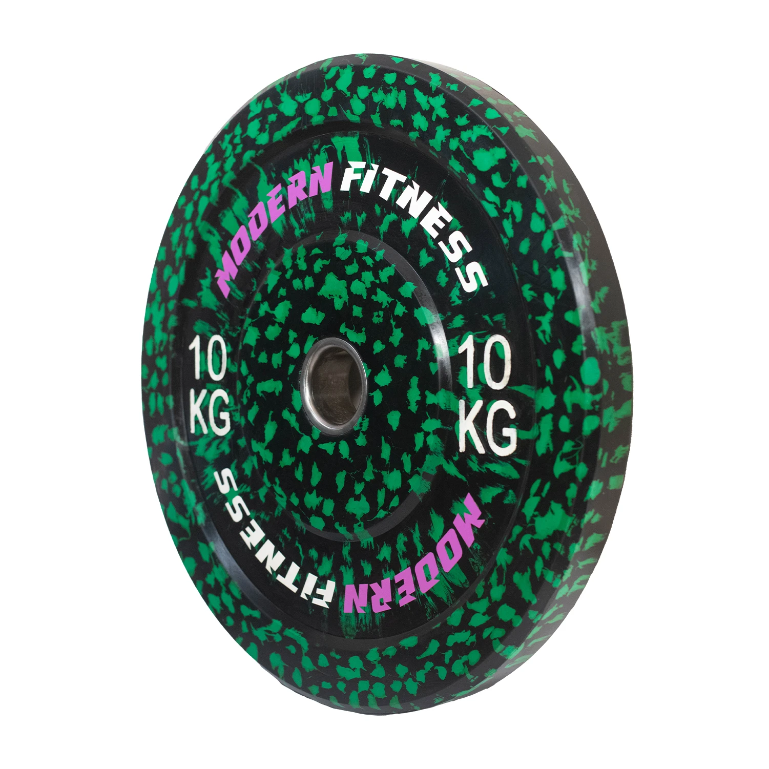 Singular weight plate. 10kg bumper camo weight plate from Modern Fitness