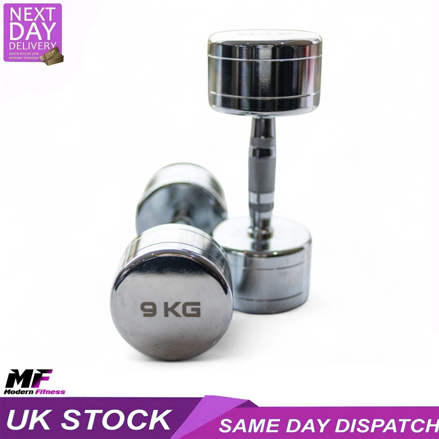 Chrome Dumbbells 9kg Pair - Image 4