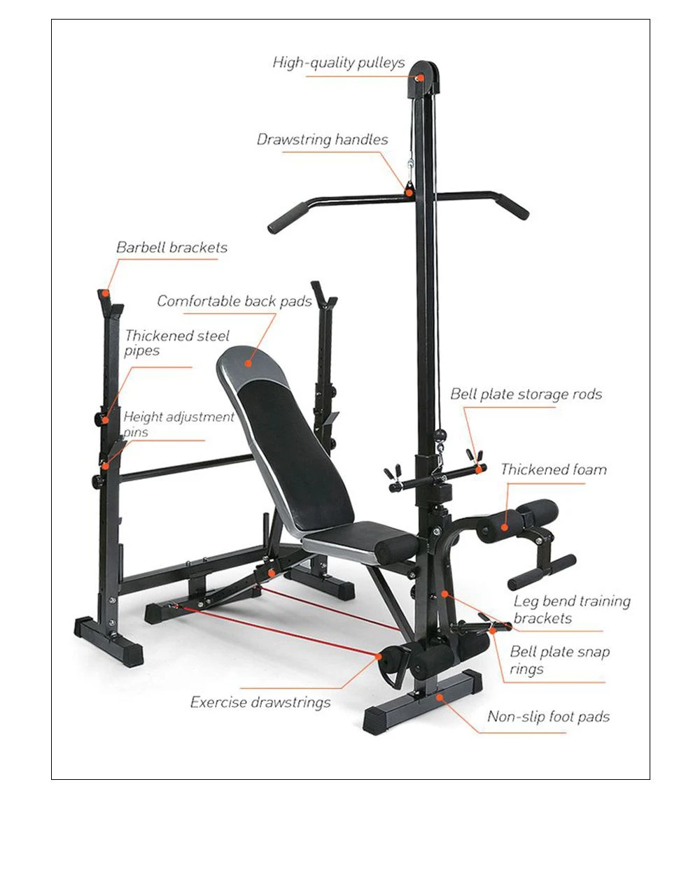 Weight Bench With Lat Pulldown and Leg Extension Bench Press - Image 3