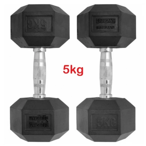 Premium weightlifting dumbbells from Modern Fitness. 5kg hex weights
