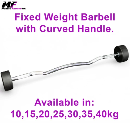 Round Rubber Barbell – Curved Handle Fixed Weight Bar (Choice of Weights)
