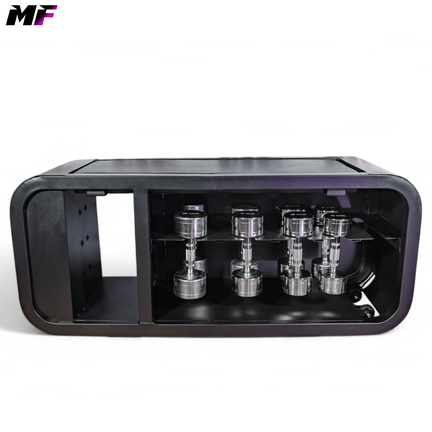 Tech Weight Bench For Home. Modern Fitness Tech Weight Bench with 5 pairs of chrome dumbbells