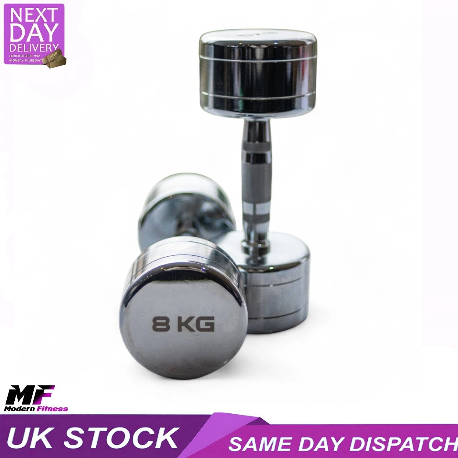 Chrome Dumbbells 8kg Pair - Image 3